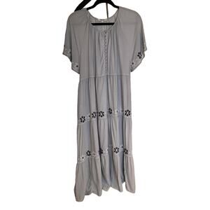Madewell Midi Dress Womens XL Embroidered Short Flutter Sleeve Tiered Maxi Linen